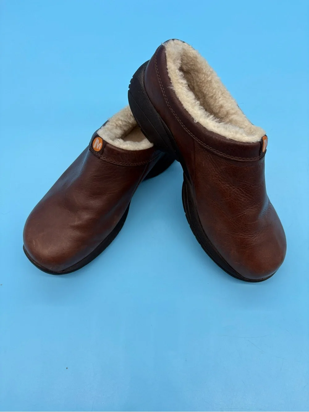 Merrell Men's Primo Chill Brown Leather Fleece Lined Clogs Slip On Size 9.5